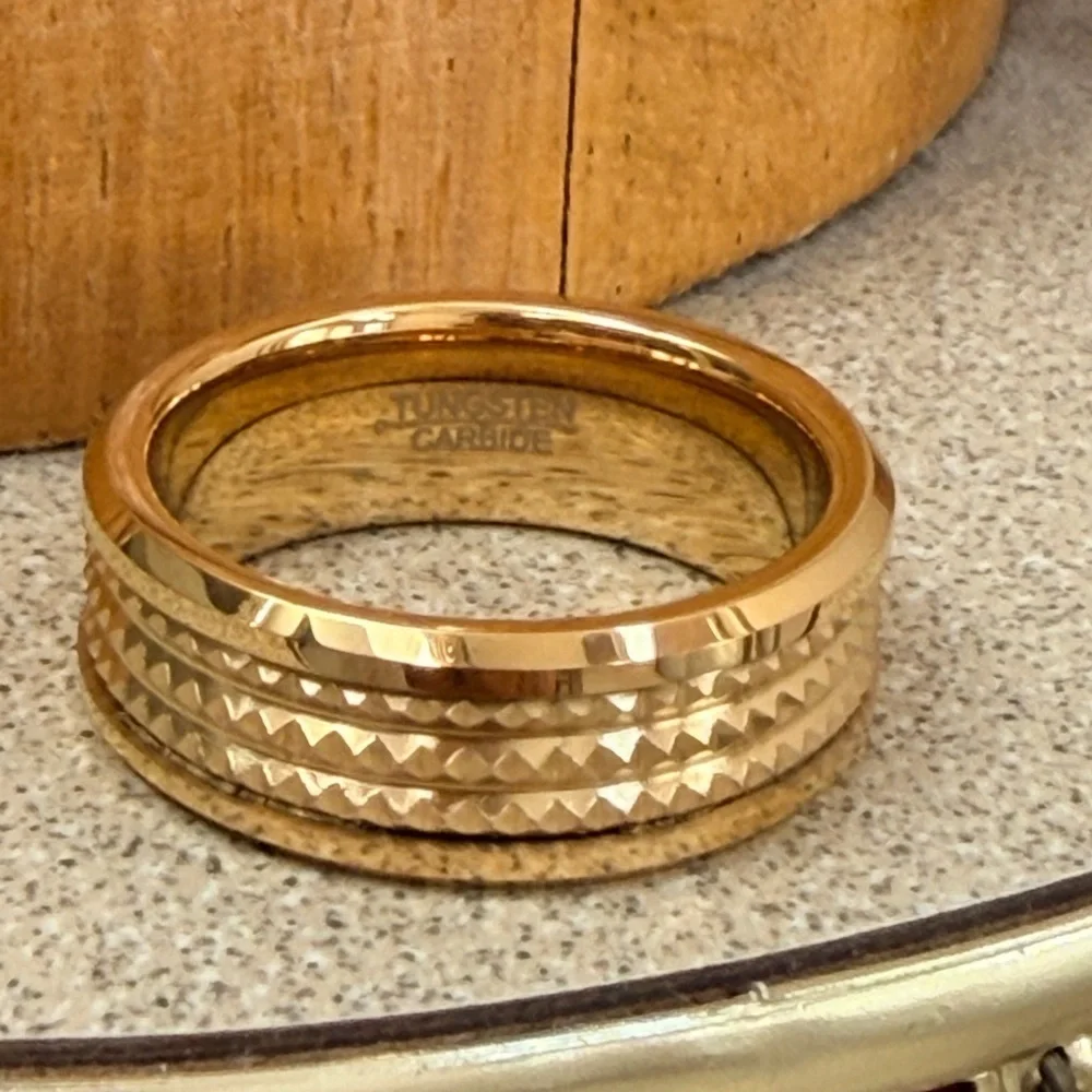 8mm Yellow Gold plated Jagged Center Wedding Band